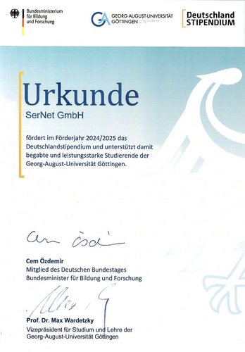 [Translate to English:] Urkunde Deutschlandstipendium 2024